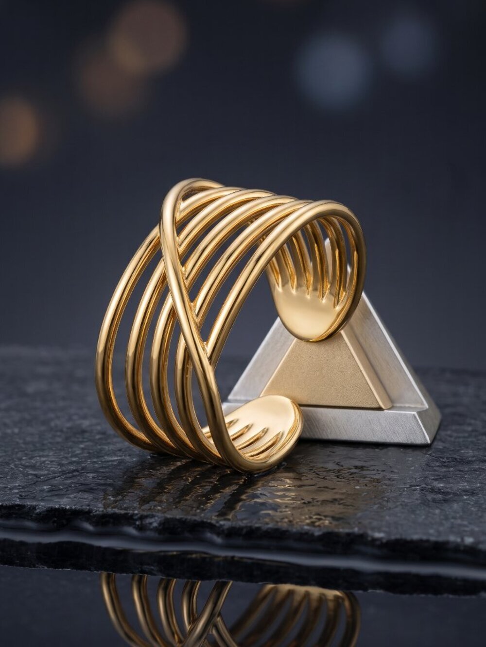 18K Gold Plated Crisscross Wire Wrap Ring Adjustable Stacking Old Money Sz 6-9